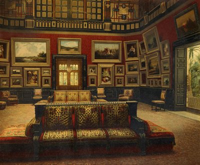Grande salle, Hôtel Van der Bilt à New York, vers 1840, gravure en couleur - American School