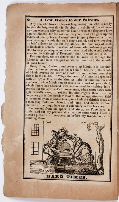 Temps difficiles, page 2 de The American Comic Almanac pour 1838 - American School