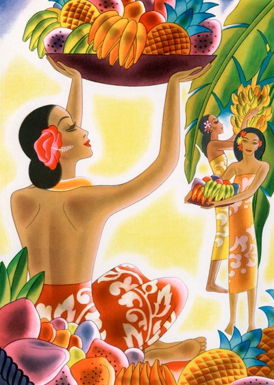 Femmes hawaïennes récoltant des fruits - American School