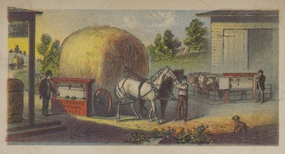 Pesée du foin sur la balance standard de Fairbanks (chromolitho) - American School