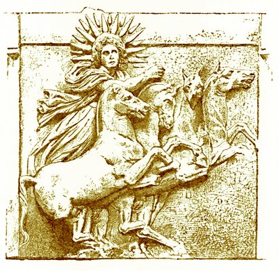 Hélios sur son char, illustration de History of Greece par Victor Duruy, publiée en 1890 - American School