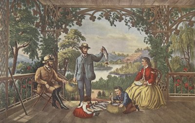 Retour du ruisseau, Le pêcheur chanceux, pub. 1867, Currier & Ives - American School