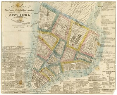 Nouveau plan de poche de la ville de New York par Hooker, compilé et arpenté par William Hooker, 1842 - American School
