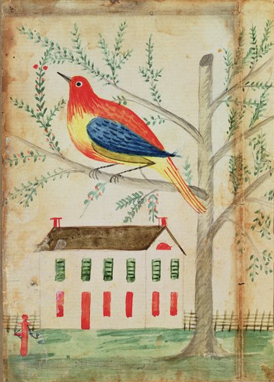 Maison et Oiseau dans un Arbre - American School