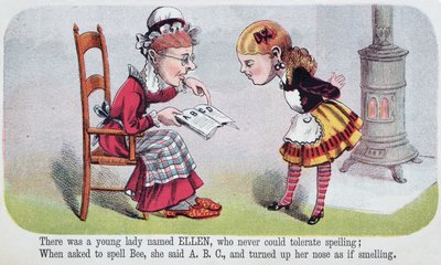 Illustration de Ellen, une rime dans Nonsense for Girls, une brochure publiée par McLoughlin Brothers, New York, 1874 - American School
