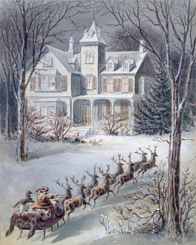 Illustration de La nuit avant Noël écrite par le professeur Clement Clarke Moore (1779-1863) - American School