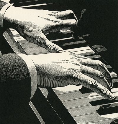Illustration de mains jouant du piano - American School