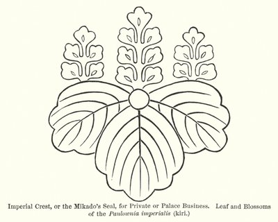 Crest impérial, ou sceau du Mikado, pour affaires privées ou de palais, feuille et fleurs du Paulownia imperialis, kiri - American School
