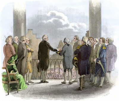 Investiture de George Washington (1732-1799) (gravure en couleur) - American School