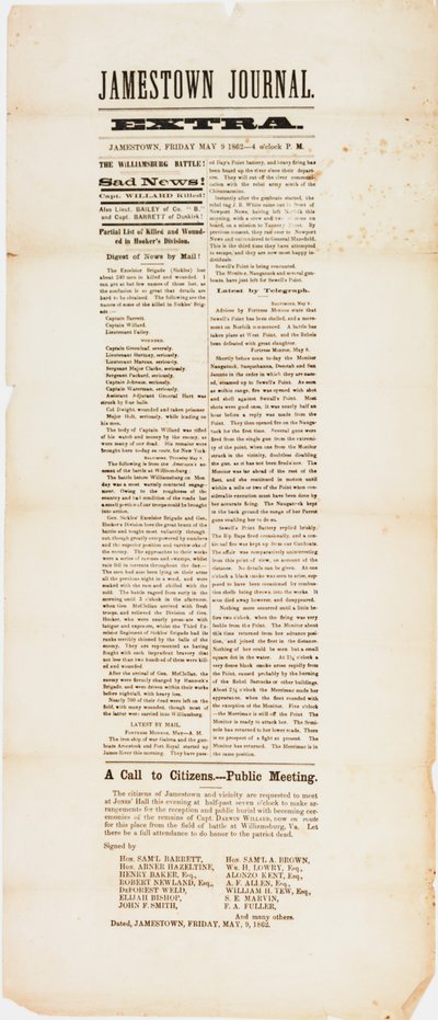 Journal extra de Jamestown, 9 mai 1862 - American School