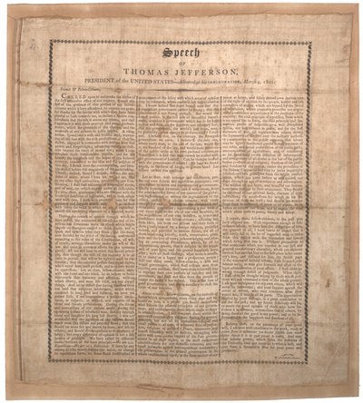 Premier discours inaugural de Jefferson, imprimé par Pechin, Baltimore, 4 mars 1801 - American School