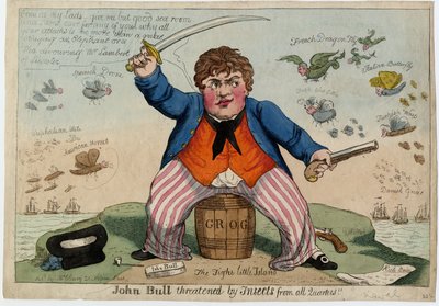 John Bull menacé par des insectes de tous côtés - American School