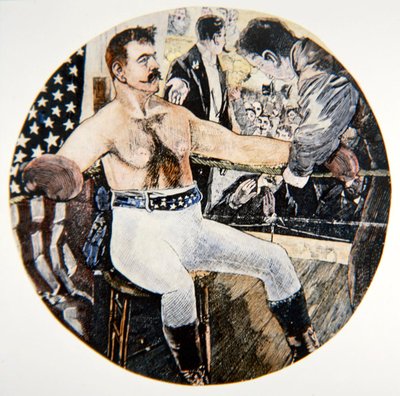 John L. Sullivan pendant son combat avec James J. Corbett à La Nouvelle-Orléans - American School