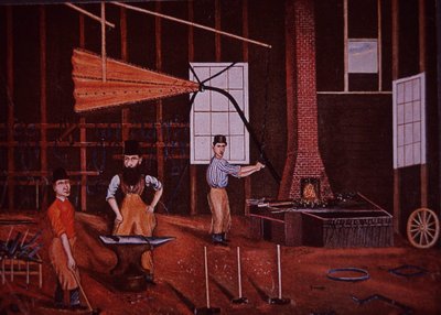John Mohler Studebaker (centre), fabricant de chariots germano-américain dans son atelier, vers 1858 - American School