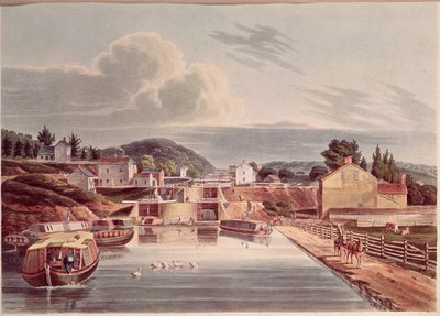 Jonction du canal Érié et du canal Nord, gravée par J. Hill, vers 1830-32 - American School