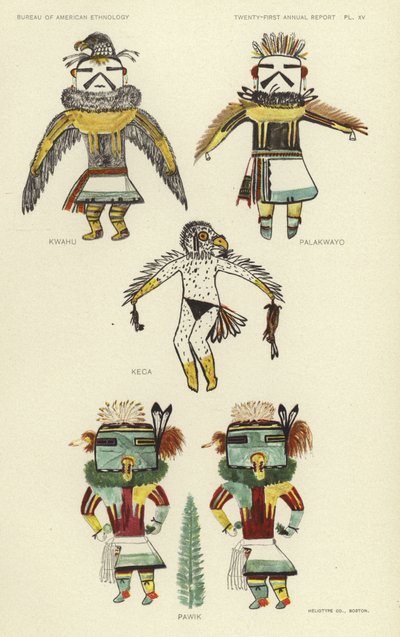 Kwahu, Palakwayo, Keca, Pawik (lithographie couleur) - American School