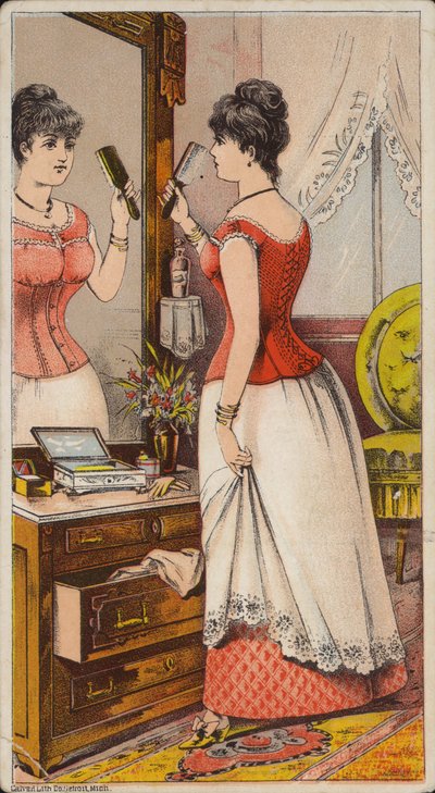 Dame se regardant dans le miroir en sous-vêtements - American School