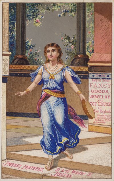 Dame en robe bleue tenant un tambourin - American School