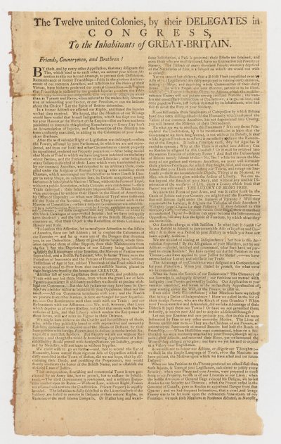 Lettre des Douze Colonies Unies aux habitants de Grande-Bretagne - American School