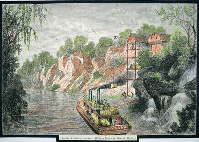 Chargement du bateau à vapeur avec des balles de coton d