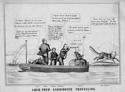 Candidats Loco Foco voyageant sur le système de canaux, publié par J Childs, New York, vers 1848 - American School