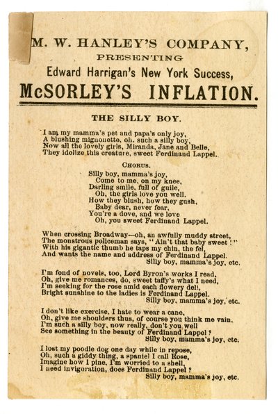 M.W. Hanleys Col présentant le dernier succès de N.Y. d