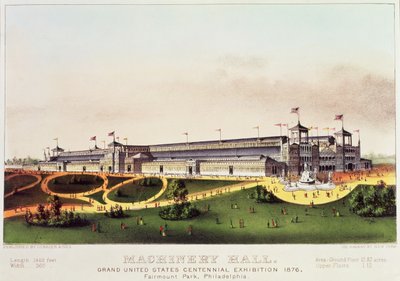 Hall des machines, Exposition universelle des États-Unis, Fairmount Park, publié par Nathaniel Currier (1813-88) et James Merritt Ives (1824-95), 1876 - American School