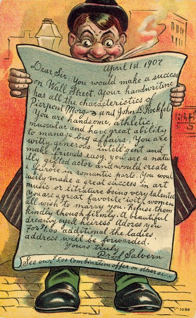 Homme lisant une lettre flatteuse sur ses perspectives de carrière (lithographie couleur) - American School