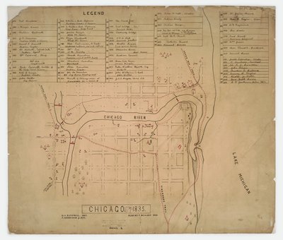 Carte des maisons et sites historiques de Chicago, Illinois, vers 1835 - American School