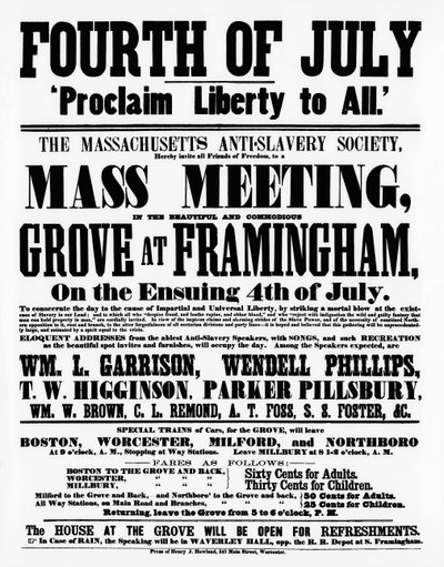 Affiche de la Massachusetts Anti-Slavery Society proclamant la liberté pour tous le jour de l