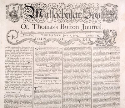 En-tête de Massachusetts Spy, 7 juillet 1774 - American School