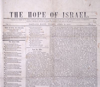 En-tête de The Hope of Israel, imprimé à Portland, Maine le 17 avril 1845 - American School