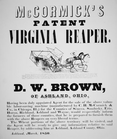 Publicité pour la faucheuse brevetée de McCormick - American School