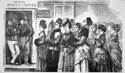 Membres de la National Christian Temperance Union chantant des hymnes et priant pour les âmes perdues dans un saloon - American School