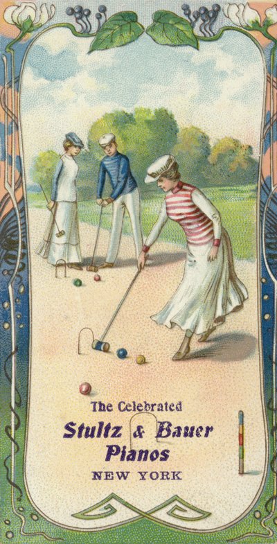 Hommes et femmes jouant au croquet - American School