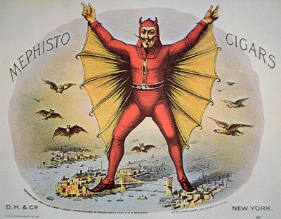 Étiquette de cigares Mephisto, imprimée par les fils de F. Heppenheimer, New York - American School