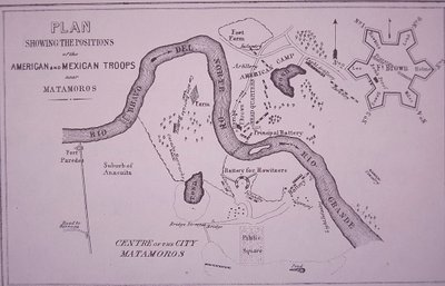Guerre américano-mexicaine (1846-48), carte des troupes américaines près du Rio Grande et de Matamoros - American School