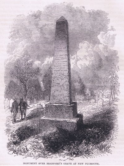 Monument sur la tombe de Bradford à New Plymouth 1641, illustration de l