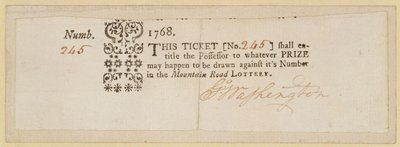 Billet de loterie de Mountain Road, signé par George Washington (1732-99) 1768 - American School