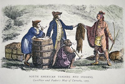 Échange de fourrures par les Amérindiens - American School