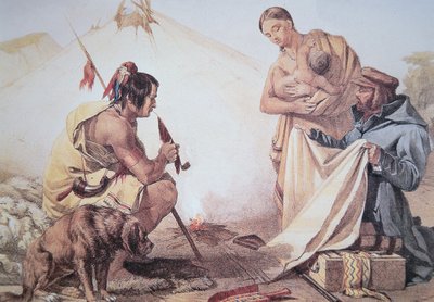 Échange de fourrures par les Amérindiens - American School