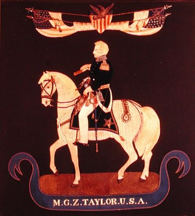 Broderie représentant le Major-Général Zachary Taylor à cheval, vers 1846-55 - American School