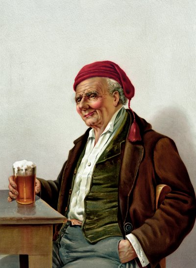 Vieil homme avec une bière dans un pub - American School