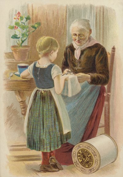 Vieille femme coupant du tissu - American School