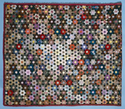 Couvre-lit en puzzle de fleurs optiques, 1854 (soie) - American School
