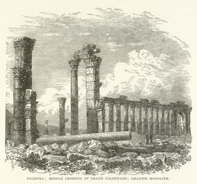 Palmyre; croisement central de la Grande Colonnade; Monolithe de granit - American School