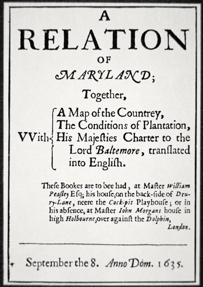 Brochure sur la colonie du Maryland publiée par le deuxième Lord Baltimore - American School