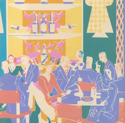 Clients à des tables dans un club de jazz Art Déco - American School