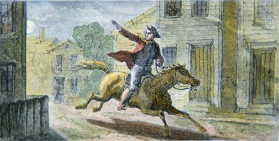 La célèbre chevauchée de Paul Revere dans la nuit du 18 avril 1775 - American School