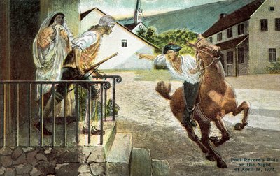 La chevauchée de Paul Revere dans la nuit du 18 avril 1773 - American School
